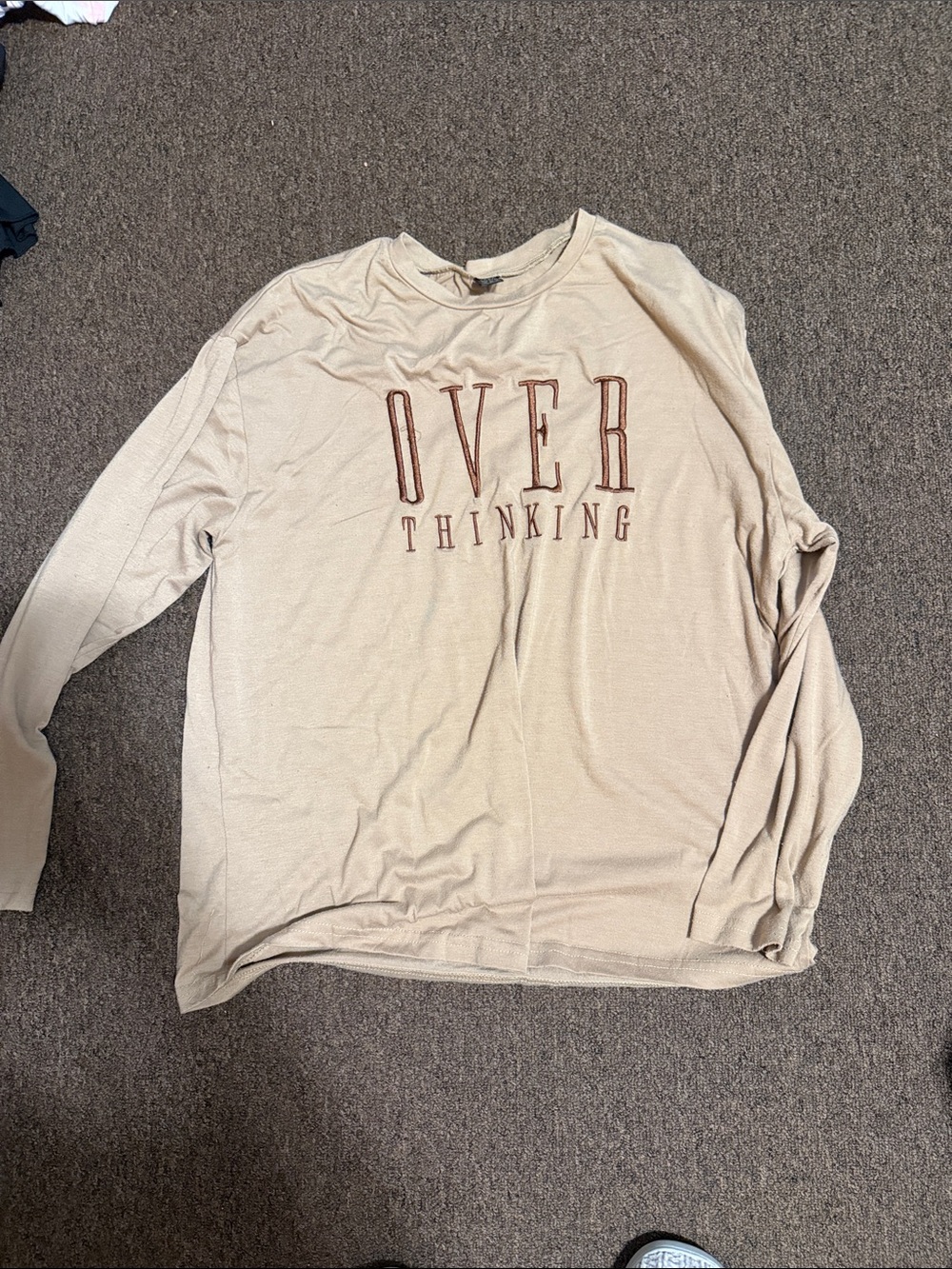 Overthinking Graphic Long Sleeve Tee - Beige